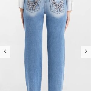 Miss Me Light Blue Straight Leg Jeans with Embroidery